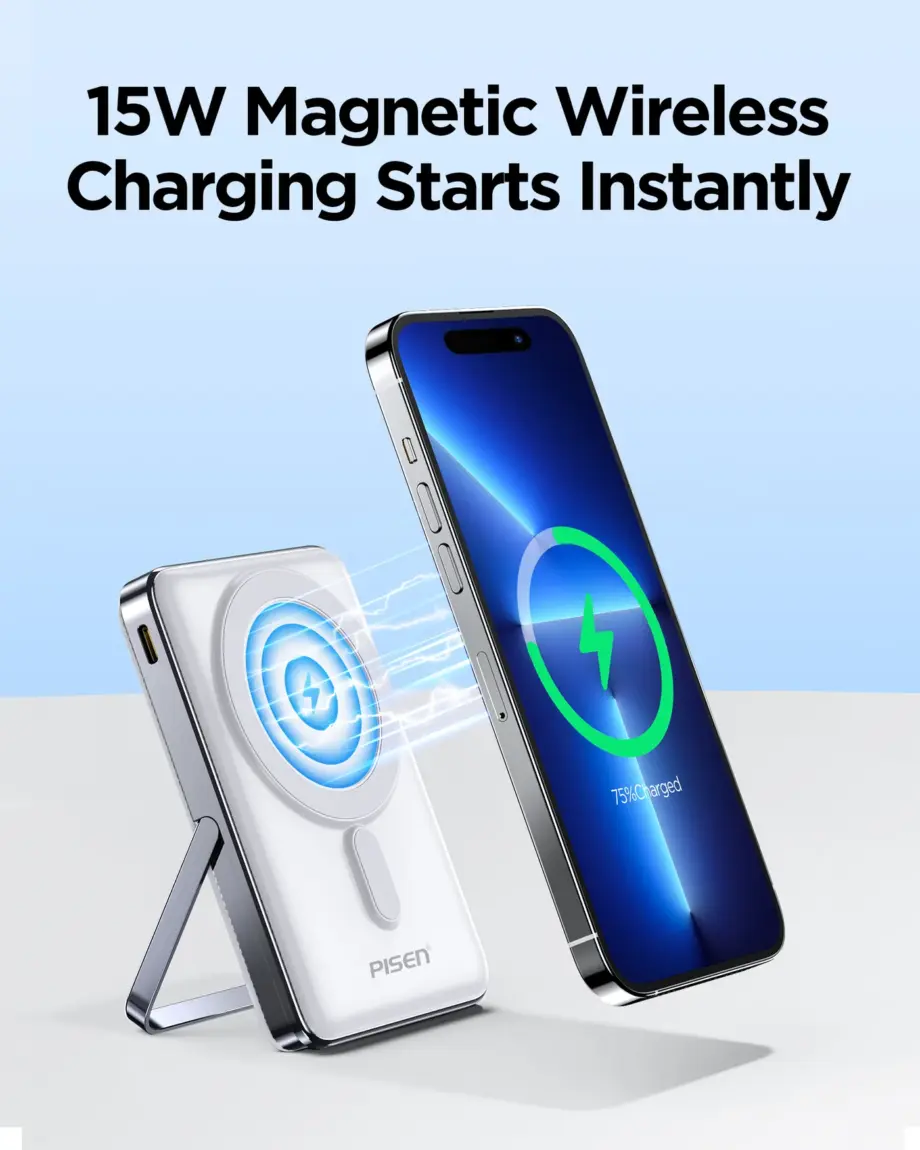 PISEN Quick - PowerMag Digital Magnetic 2 In 1 Power Bank（White）