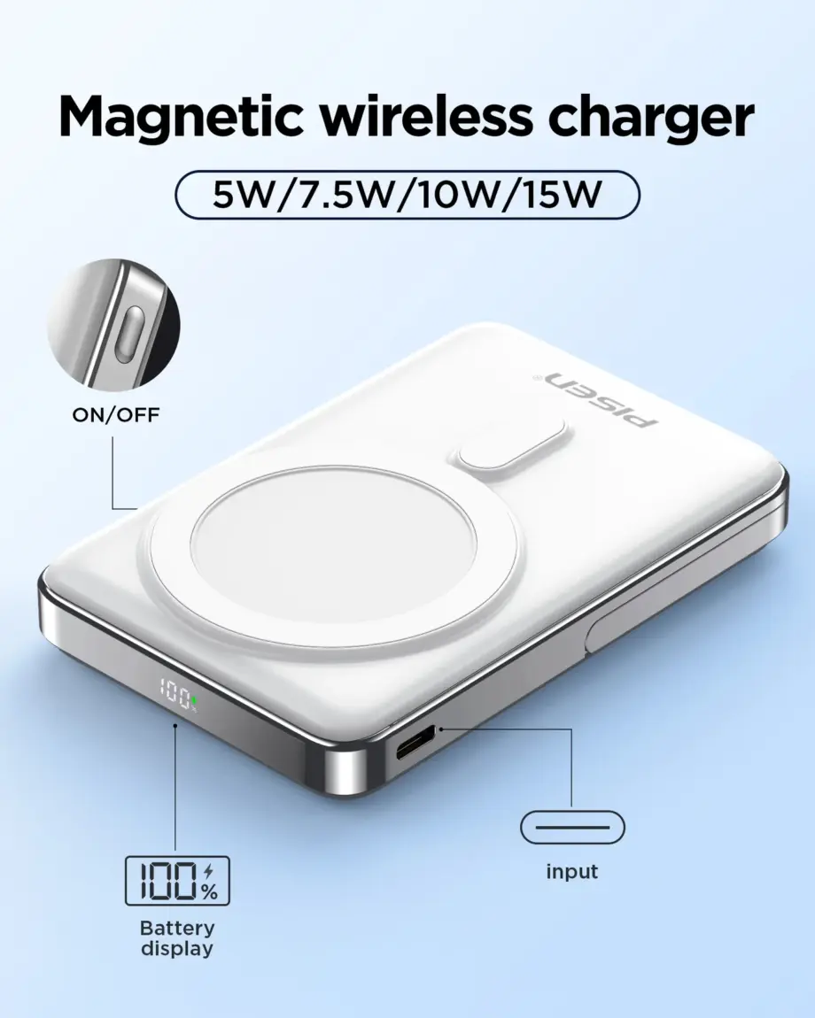 PISEN Quick - PowerMag Digital Magnetic 2 In 1 Power Bank（White）