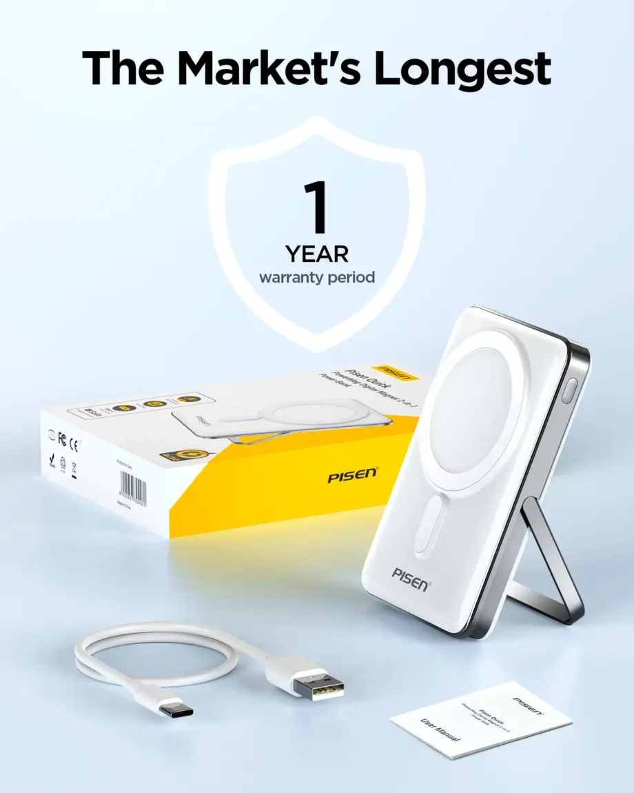 PISEN Quick - PowerMag Digital Magnetic 2 In 1 Power Bank（White）